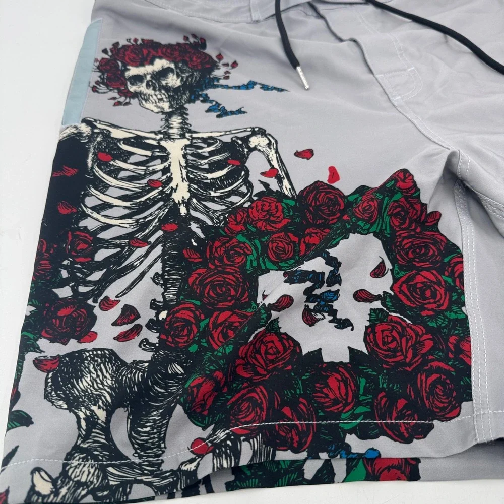Section 119 Grateful Dead Bertha Skeleton Rose Board Shorts Grey Mens 36 Waist